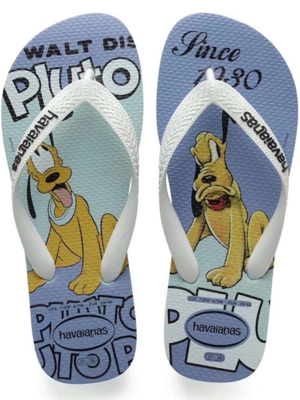 Havaianas Pluto Graphic Flip Flops - Light Blue, Yellow & White
